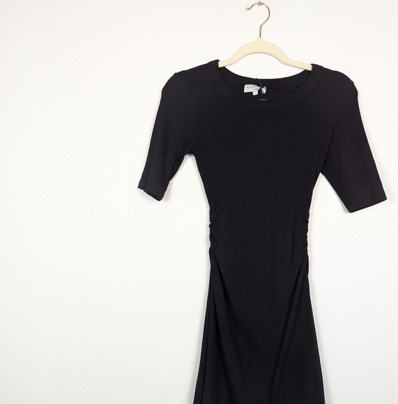 NWT Michael Stars Black Ultra Ribbed Mona Ruched Side Mini Dress Size S - Picture 3 of 10